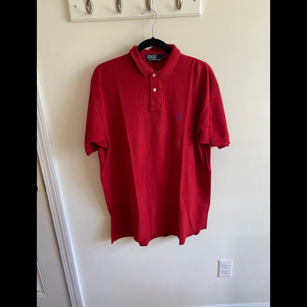 Vintage Ralph Lauren Polo Shirt Red 100 % Cotton Made in US Size L.